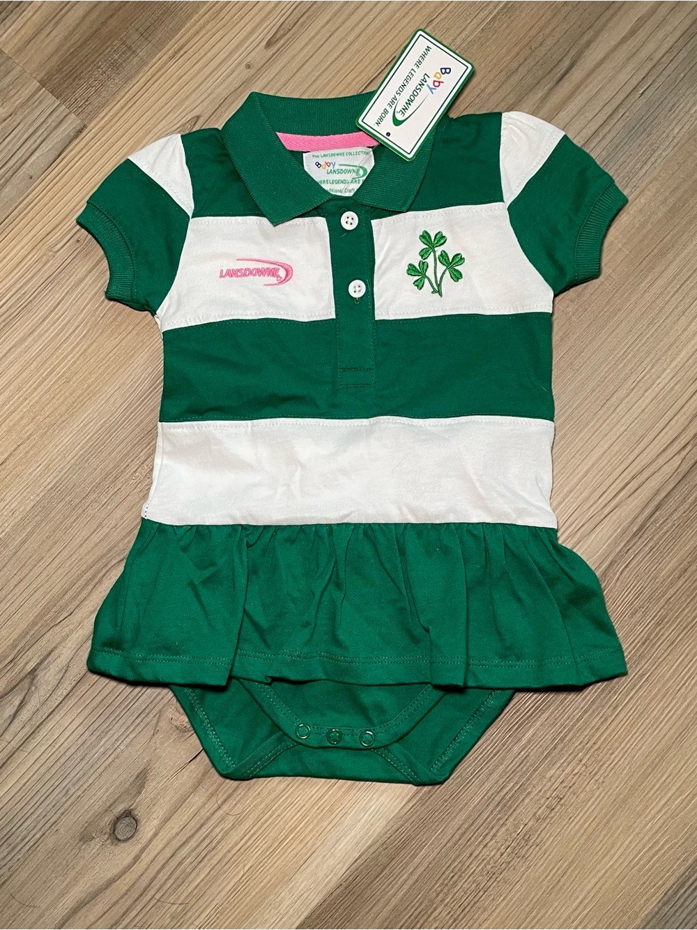 Baby Lansdowne Irish Rugby Stripe Polo Onesie Dress Euro Size 1-2 (18 mths) NWT